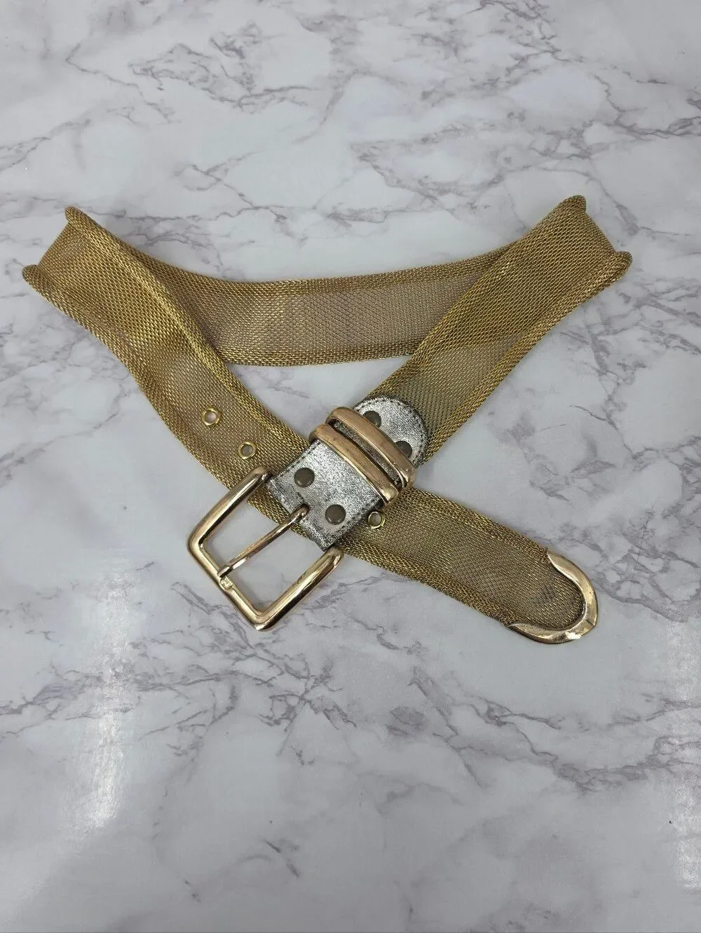 Donna Katz Vintage Gold Tone Metal Mesh Chainmail Belt 80s Glam